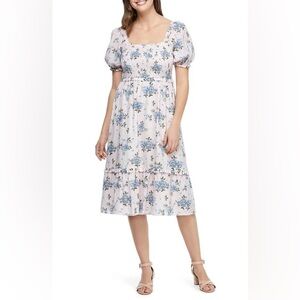 GAL MEETS GLAM - Isabel Floral Smocked Bodice Dress In Pink/ Blue Multi - US0